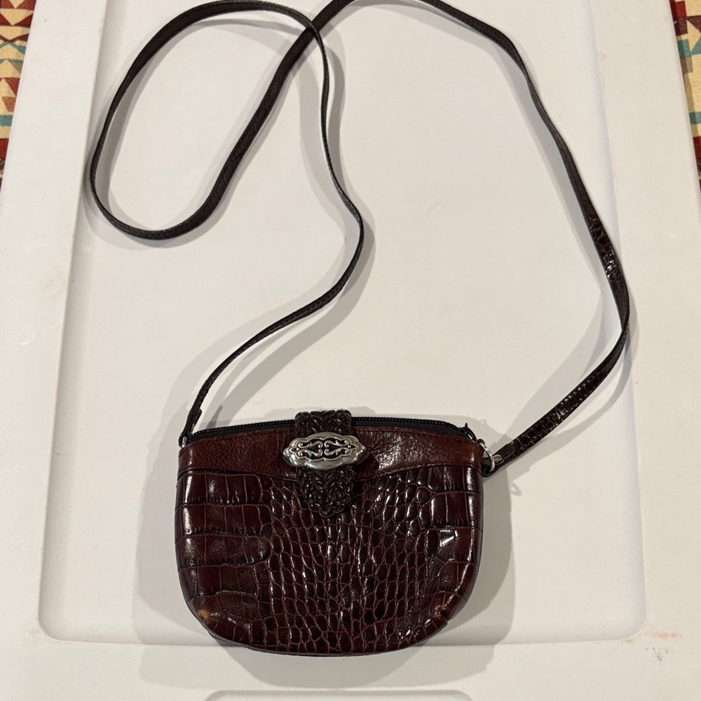 Brighton Dark Brown Croc-Embossed Crossbody Bag